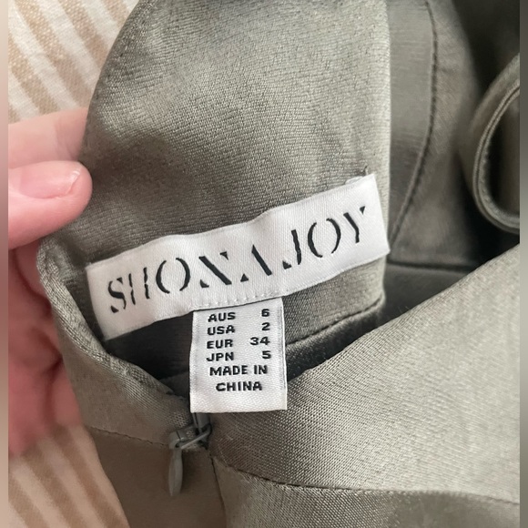 Shona Joy La Lune Asymmetrical Bias Cowl Midi Dress Sage/ Green Silk/ Adjustable - Picture 9 of 16